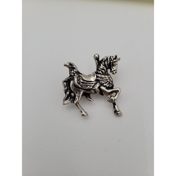 Jewelry - Vintage Silver Tone Carousel Horse Double Pin Brooch Eagle Saddle Detail
